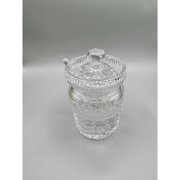Vintage Waterford Castlemaine Cut Crystal Jam Jar with Spoon Clear Condiment Jar - Picture 3 of 9